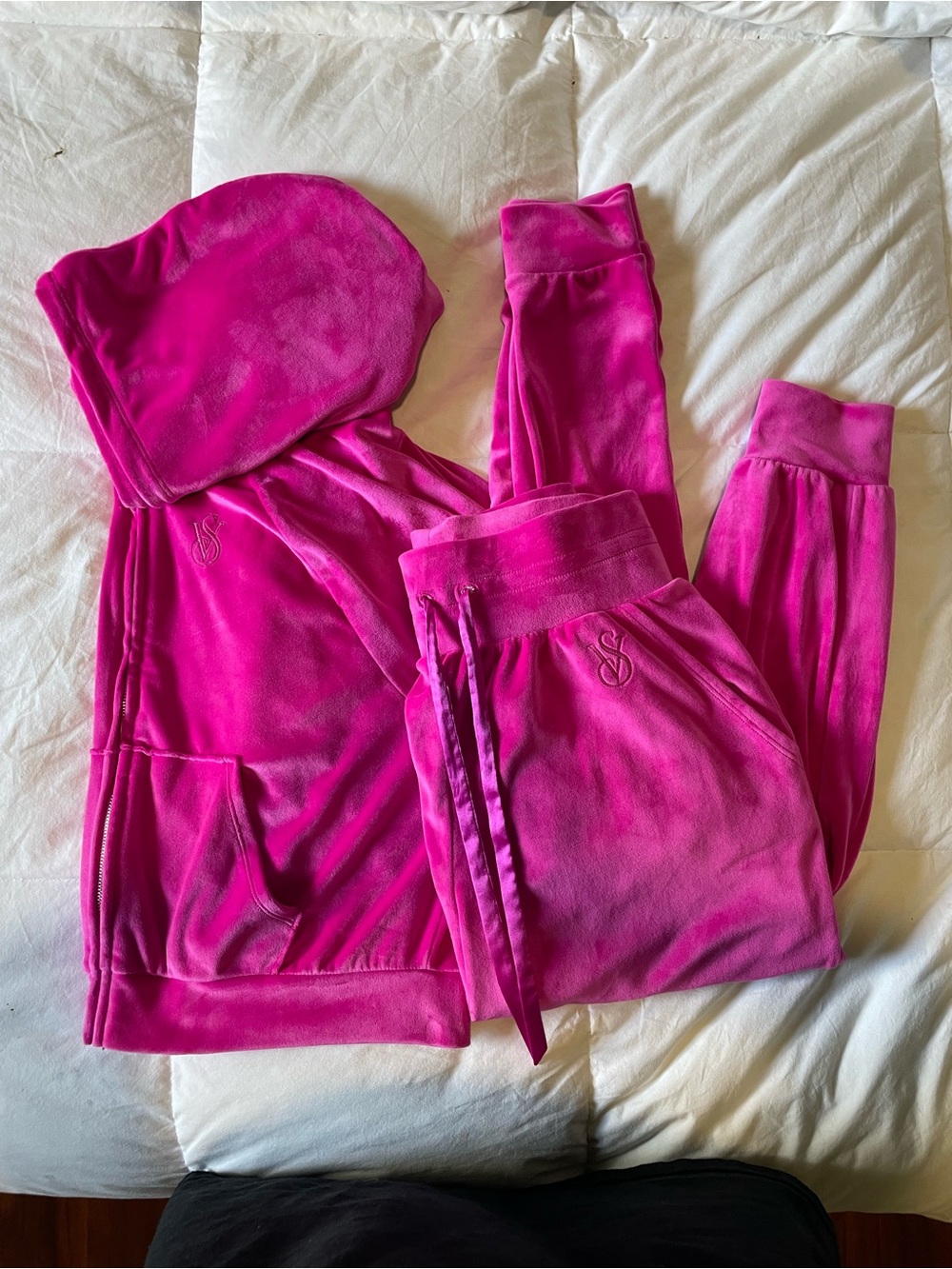 Victoria's Secret Hot Pink Velour Hoodie & Joggers Set